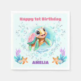 Leuk Zee Schildpad Kleurrijke 1e Verjaardags Serve Servet
