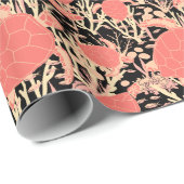 Leuk Zee schildpadden Patroon Koraal en Zwart Cadeaupapier (Rol Hoek)
