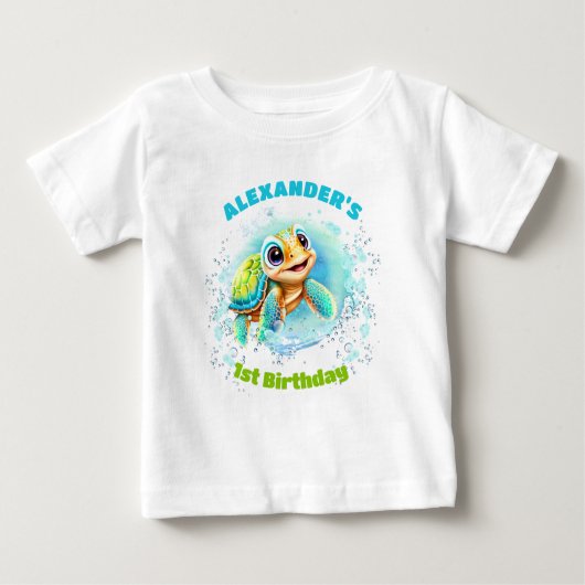 Leuk Zee Turtle 1st Birthday Boy Baby T-shirt (Voorkant)