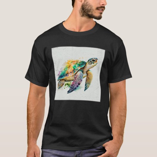 Leuk Zee Turtle Paint Splatter Illustratie Kleur T-shirt (Voorkant)