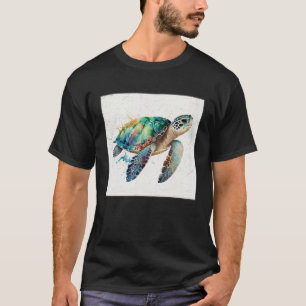 Leuk Zee Turtle Paint Splatter Illustratie Kleur T-shirt
