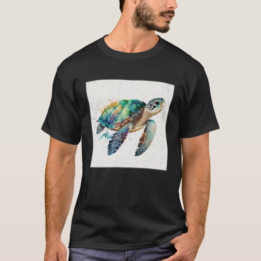 Leuk Zee Turtle Paint Splatter Illustratie Kleur T-shirt (Voorkant)
