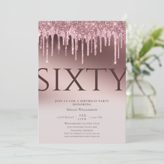 Leuk Zestig Verrassing Roze Glitter 60ste Verjaard Kaart (Staand voorkant)
