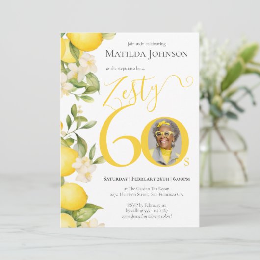 Leuk Zesty Lemon Foto 60e Verjaardagsfeest Kaart (Staand voorkant)