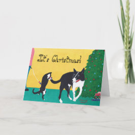 Leuk zijn kersthond kat spelen boom Kaarten