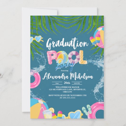 Leuk Zomer Afstuderen Pool Party Kaart (Voorkant)