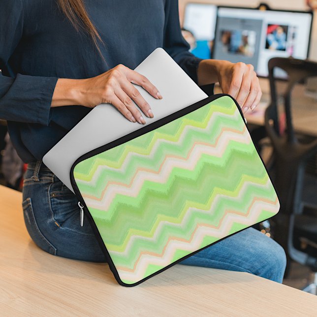 Leuk Zomer Sinaasappel Lime Groen Ikat Zigzag Patr Laptop Sleeve (Creator heeft geüpload)