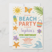 Leuk zomerthema met golven, zonneschijn en speels kaart (Voorkant)