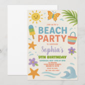 Leuk zomerthema met golven, zonneschijn en speels kaart (Voorkant / Achterkant)