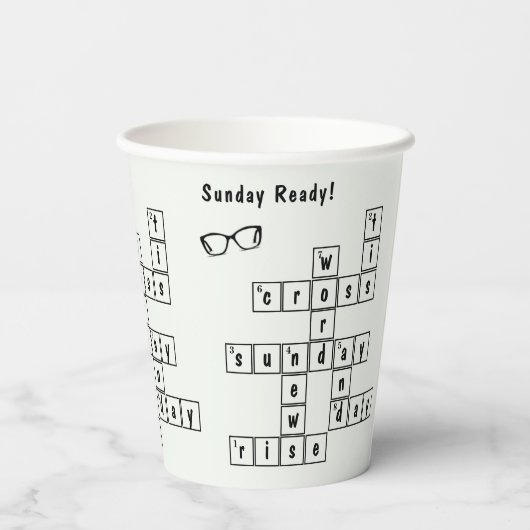 Leuk "Zondag klaar!" Kruiswoord zwart brillenglas  Papieren Bekers (Achterkant)