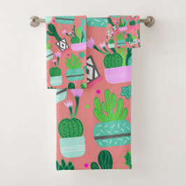Leuk Zuidwestelijk Meisjesachtig Roze Cactus Patro Bad Handdoek