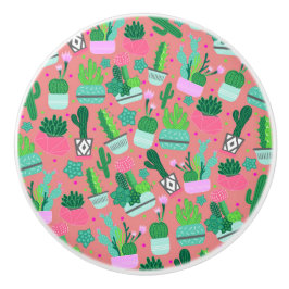 Leuk Zuidwestelijk Meisjesachtig Roze Cactus Patro Keramische Knop