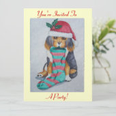 Leuk zwart en bruin puppy kerstfeest kaart (Staand voorkant)