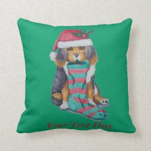 leuk zwart en bruin puppy met Kerstmiskous Kussen