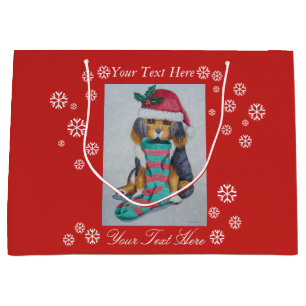leuk zwart en bruin puppy met Kerstmiskous Large Cadeautasje
