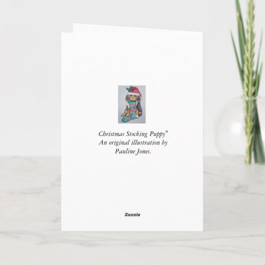 leuk zwart en bruin puppy met kousKerstmis Feestdagen Kaart (Achterkant)