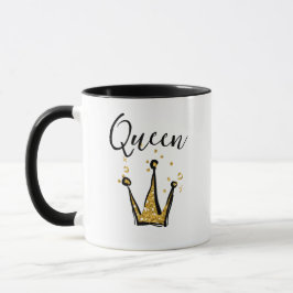 Leuk Zwart en Goud Koningin Glitter Kroon Koffie Mok