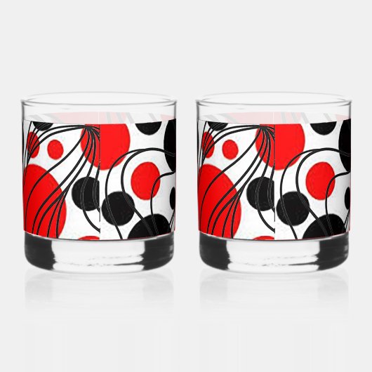 Leuk Zwart en Rood Art Deco Rock Whiskey Glas Set (Links)