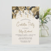 Leuk zwart goud ballon boog afstudeerfeest kaart (Staand voorkant)