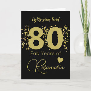 Leuk Zwart Goud Glitter 80e Verjaardag Kaart
