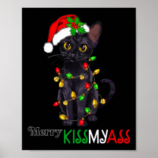 Leuk Zwart Kat Vrolijk Kissmyass Xmas Pyjama Kerst Poster