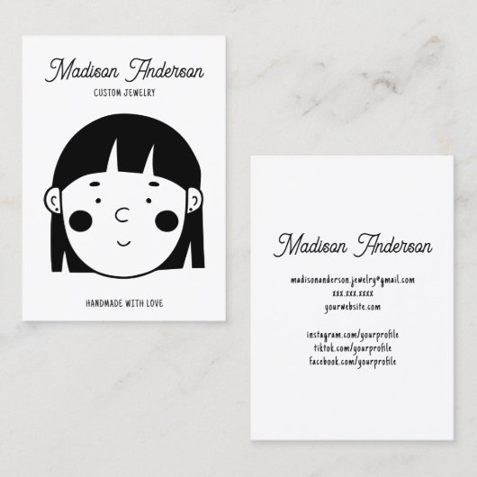 Leuk Zwart Wit Gezicht Sieraden Oorbel Display Kaa Visitekaartje (Voorkant / Achterkant)