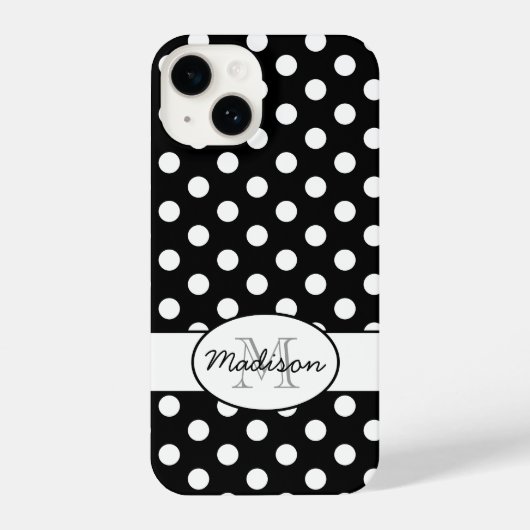 Leuk Zwart Wit polka stippen retro patroon Monogra iPhone Hoesje (Achterkant)