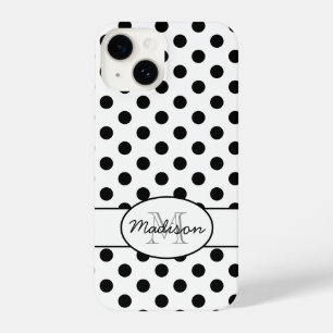 Leuk Zwart Wit polka stippen retro patroon Monogra iPhone 14 Hoesje