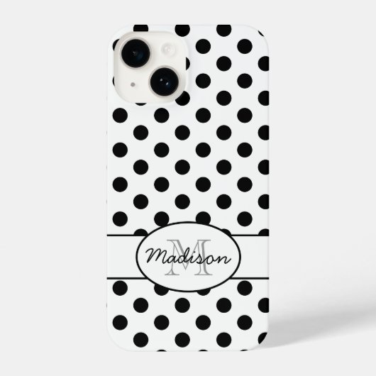 Leuk Zwart Wit polka stippen retro patroon Monogra iPhone Hoesje (Achterkant)
