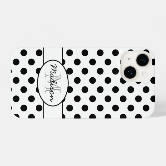 Leuk Zwart Wit polka stippen retro patroon Monogra iPhone Hoesje (Achterkant horizontaal)