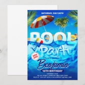 Leuk Zwembad Party Helder Tropisch Zwemmen Verjaar Kaart (Voorkant / Achterkant)