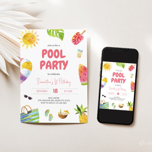 Leuk Zwembad Party Verjaardag uitnodiging