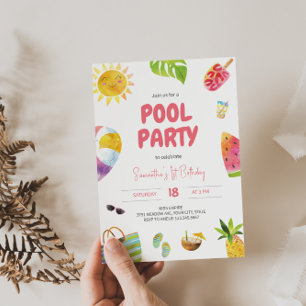 Leuk Zwembad Party Verjaardag uitnodiging
