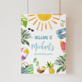 Leuk Zwembad Party Welkomstbord Foto Afdruk