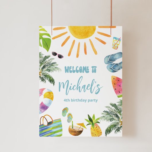 Leuk Zwembad Party Welkomstbord Foto Afdruk