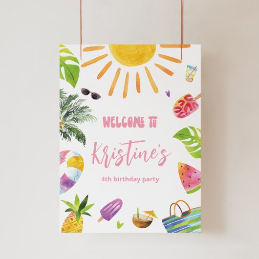 Leuk Zwembad Party Welkomstbord Foto Afdruk