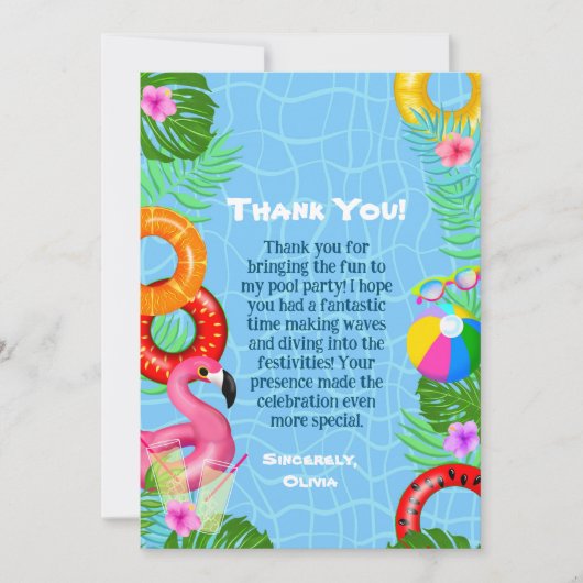 Leuk Zwembad Party Zwemmen Verjaardag Bedankkaart (Voorkant)
