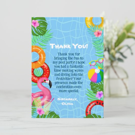 Leuk Zwembad Party Zwemmen Verjaardag Bedankkaart (Staand voorkant)