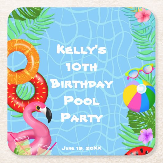 Leuk Zwembad Party Zwemmen Verjaardag Kartonnen Onderzetters (Voorkant)