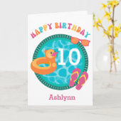 Leuk zwembad Zomer 10e verjaardag Kaart (Gele Bloem)