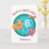 Leuk zwembad Zomer 6e verjaardag Kaart (Gele Bloem)