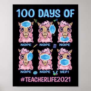 Leuke 100 dagen school leraar lama met mondkapje poster