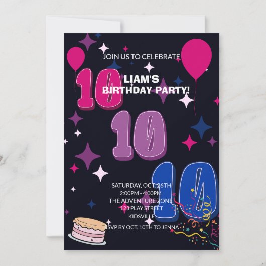 Leuke 10e verjaardag | Roze Blauwe Confetti Kaart (Voorkant)