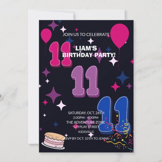 Leuke 11e Verjaardag | Roze Blauwe Confetti Kaart (Voorkant)