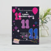 Leuke 11e Verjaardag | Roze Blauwe Confetti Kaart (Staand voorkant)