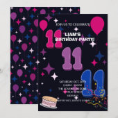 Leuke 11e Verjaardag | Roze Blauwe Confetti Kaart (Voorkant / Achterkant)
