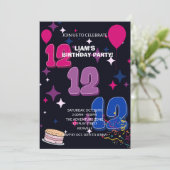 Leuke 12e Verjaardag | Roze Blauwe Confetti Kaart (Staand voorkant)