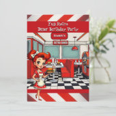 Leuke 1950s Retro Diner Verjaardagsfeestje Rood Wi Kaart (Staand voorkant)
