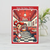 Leuke 1950s Retro Diner Verjaardagstaart Rood Kaart (Staand voorkant)