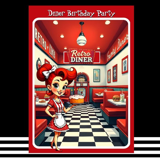 Leuke 1950s Retro Diner Verjaardagstaart Rood Kaart